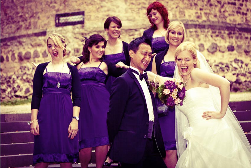 Bridesmaids striking a pose - retro style photograph